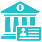Bank icon with ID card illustration.