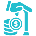 Hand holding coin stack icon.