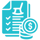 Checklist and coins icon on black background.