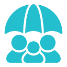 Three people under a blue umbrella icon.